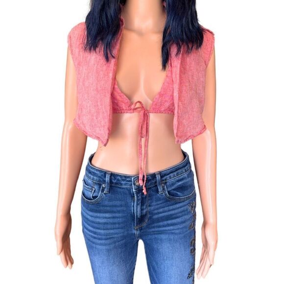 Matthew Bruch Red 100% Linen Vest With Triangle Top Size Medium Revolve - Picture 3 of 7